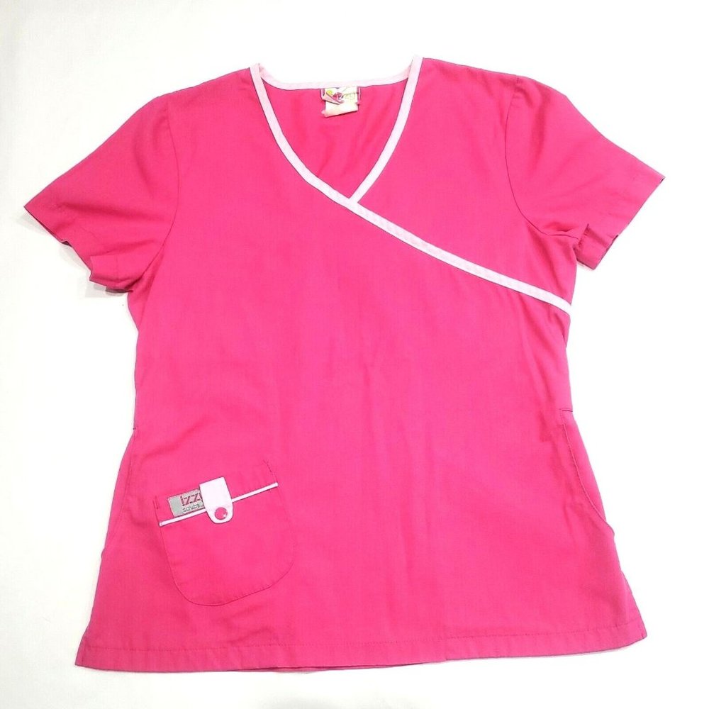 Izzy Scrubs Size S Scrub Top Dark Pink W/ Light Pink Trim